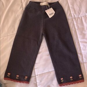 Zara Charcoal Knit Pants with Pink Flower Trim